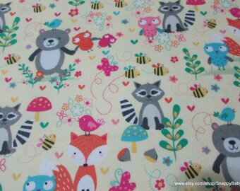 Flannel Fabric - Woodland Scenic on Pale Yellow Premium Flannel - By the yard - 100% Cotton Flannel