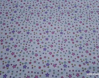 Flannel Fabric - Multi Colored Star Wave on White - By the yard - 100% Cotton Flannel