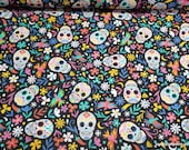 Flannel Fabric - Tossed Sugar Skulls Floral  - By the Yard - 100% Cotton Flannel
