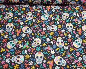 Flannel Fabric - Tossed Sugar Skulls Floral  - By the Yard - 100% Cotton Flannel