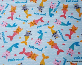 Flannel Fabric - Purrmaid - By the yard - 100% Cotton Flannel