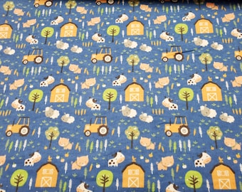 Flannel Fabric - Barnyard Friends Navy - By the yard - 100% Cotton Flannel
