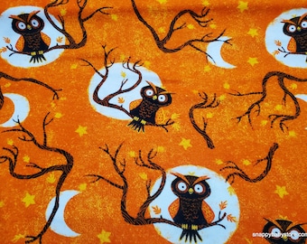 Flannel Fabric - Owls on Branches Orange - By the yard - 100% Cotton Flannel