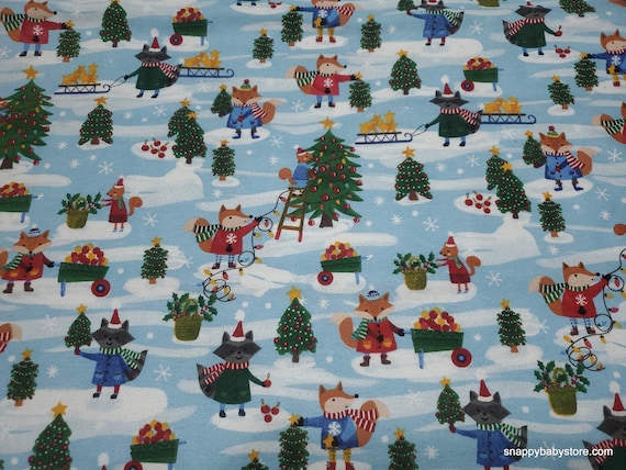 Christmas Flannel Fabric - Harvesting for Christmas - By the yard - 100% Cotton Flannel