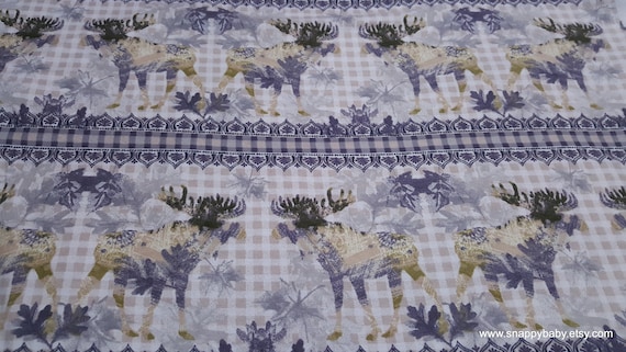 Flannel Fabric - Stripe Moose with Ivory Check - By the yard - 100% Cotton Flannel