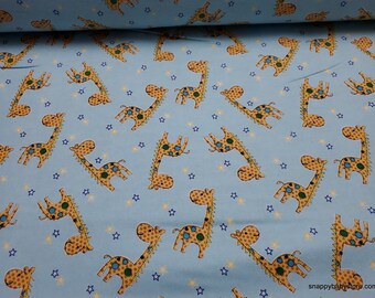 Flannel Fabric - Giraffes and Stars on Blue - By the yard - 100% Cotton Flannel