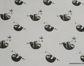Flannel Fabric - Joey Sloth White - By the Yard - 100% Cotton Flannel
