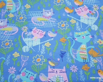 Remnant Flannel Fabric - Gardening Kitties - Choose your Size - 100% Cotton Flannel