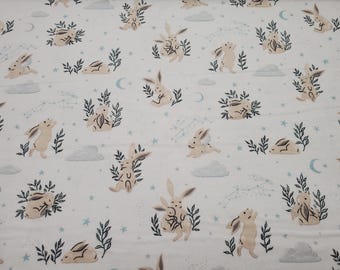 Flannel Fabric - Bunny Dreams White - By the yard - 100% Cotton Flannel
