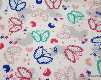 Flannel Fabric - Polka Dot Butterflies - By the yard - 100% Cotton Flannel