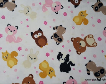Flannel Fabric - Cute Woodland Friends - By the yard - 100% Cotton Flannel