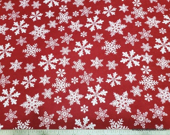 Christmas Flannel Fabric - Home for Holidays Snow Red - By the yard - 100% Cotton Flannel