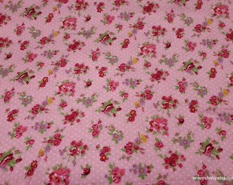 Flannel Fabric - Flowers and Dots Pink - By the yard - 100% Cotton Flannel