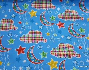 Flannel Fabric - Dot Moon Blue - By the yard - 100% Cotton Flannel