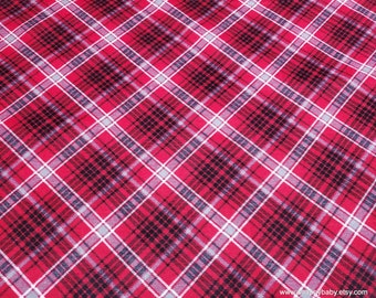 Flannel Fabric - Kate Red Gray Plaid - By the yard - 100% Cotton Flannel