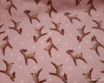 Flannel Fabric - Starry Deer Pink - By the yard - 100% Cotton Flannel