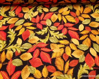 Premium Flannel Fabric - Autumn Comfort Falling Leaves Black Premium - By the yard - 100% Cotton Flannel