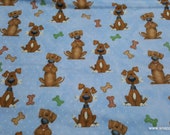 Flannel Fabric - Dogs and Bones Blue - By the yard - 100% Cotton Flannel