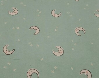 Flannel Fabric - Over the Moon Crescent Moons Blue/Mint - By the yard - 100% Cotton Flannel