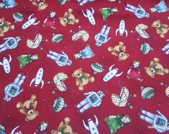 Christmas Premium Flannel Fabric - Christmas Joys Toys on Red Premium  - By the yard - 100% Cotton Flannel