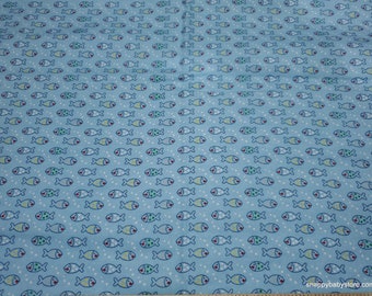 Flannel Fabric - Light Blue Fish - By the yard - 100% Cotton Flannel