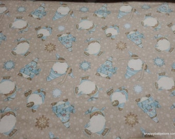Christmas Premium Flannel Fabric - I Love Sn'Gnomies Skiing Gnomes Tan Premium - By the yard - 100% Premium Cotton Flannel