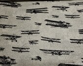 Flannel Fabric - Planes on Map Cream - By the yard - 100% Cotton Flannel