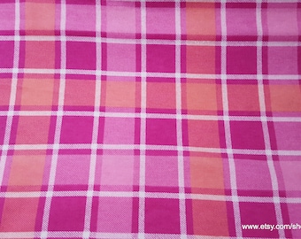 Flannel Fabric - Bruno Plaid Pink - By the yard - 100% Cotton Flannel