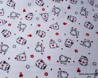 Flannel Fabric - Round Kitties - By the yard - 100% Cotton Flannel