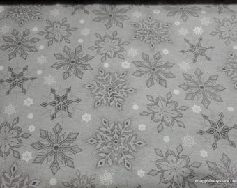 Remnant Flannel Fabric - Gray Snowflakes on Gray - Choose your Size - 100% Cotton Flannel
