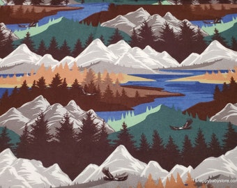 Flannel Fabric - Mountain Landscape - By the yard - 100% Cotton Flannel