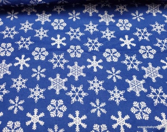 Christmas Flannel Fabric - Fancy Snowflakes on Blue - By the yard - 100% Cotton Flannel