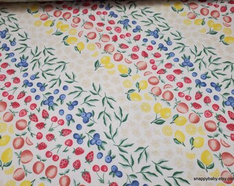 Flannel Fabric - Tossed Fruit Mixed on White - By the yard - 100% Cotton Flannel