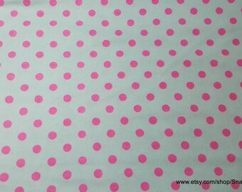Flannel Fabric - Pink Dots on Blue - By the yard - 100% Cotton Flannel
