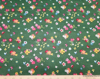 Luxe Flannel Fabric - Floral and Butterfly Green Luxe - By the yard - 70% Rayon, 30 Cotton Luxe Flannel Fabric