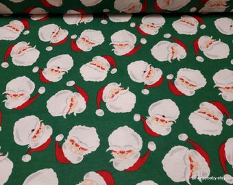 Christmas Flannel Fabric - Holly Jolly Santa Head Toss on Green - By the yard - 100% Cotton Flannel