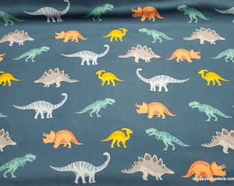 Flannel Fabric - Dinos on Blue - By the yard - 100% Cotton Flannel