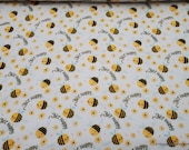 Flannel Fabric - Bee Happy on White - By the yard - 100% Cotton Flannel