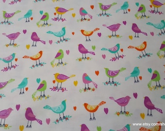 Flannel Fabric - Pretty Birds on White - By the yard - 100% Cotton Flannel