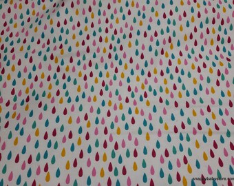 Flannel Fabric - Raindrops Pink Yellow Teal - By the yard - 100% Cotton Flannel