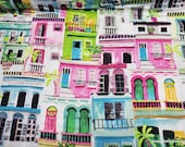 Flannel Fabric - Watercolor Houses - By the yard - 100% Cotton Flannel