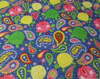 Flannel Fabric - Paisley Turtles - By the yard - 100% Cotton Flannel