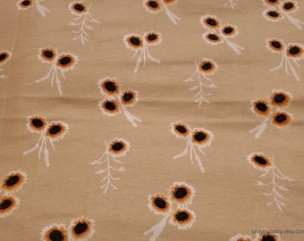 Flannel Fabric - Brown Sunflowers - By the yard - 100% Cotton Flannel