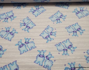 Flannel Fabric - Blue Zebras - By the yard - 100% Cotton Flannel