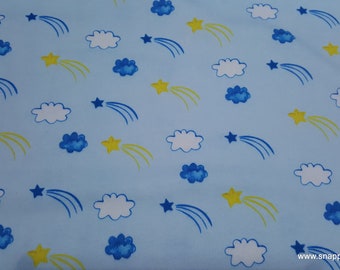 Flannel Fabric - Stars and Clouds - By the yard - 100% Cotton Flannel
