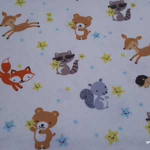 Flannel Fabric Happy Stars Animals By the yard 100% Cotton Flannel image 1