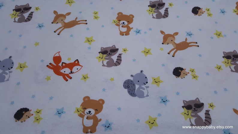 Flannel Fabric Happy Stars Animals By the yard 100% Cotton Flannel image 1