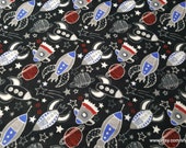 Flannel Fabric - Spaceships in Space - By the yard - 100% Cotton Flannel