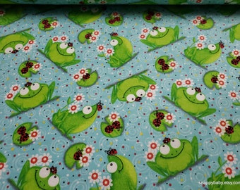 Flannel Fabric - Frogs and Ladybugs - By the yard - 100% Cotton Flannel