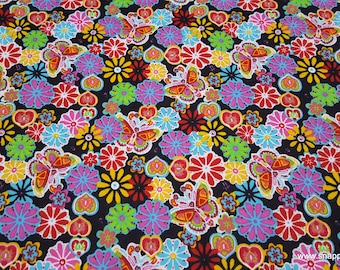 Flannel Fabric - Butterfly Garden Black - By the yard - 100% Cotton Flannel